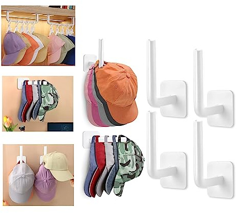 Cap Halter Wandhalterung Basecap Halterung Kappen Mützen Wand Halter 4er Set,Selbstklebend Hut Organizer Kleiderbügel - Halten Sie Ihre Hüte sauberer als ein Huthalter (Weiß)