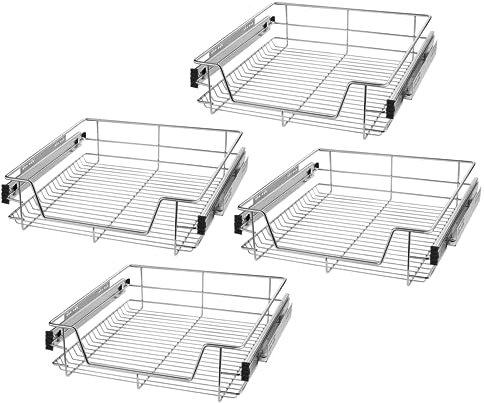 SUBTLETY Teleskopschublade Küchenschrank Organizer aus Metall Küchenschublade Korbauszug mit Führungsschienen Ausziehbare Schrankauszug Schubladeneinsätze für 60cm Breite Küchenschrank (4 Stück)