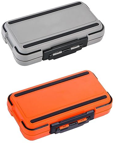 2 Stück Angelkoffer Tackle Box, Wasserdichter Angelzubehör Box Organizer mit Doppelverschluss-Design für Angelhaken, Schmuckperlen, Ohrringe, Schlüssel (Großes Orange + Großes Grau)