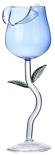 Wnvivi 2 Copas de Vino de Cristal, Creativas Copas de Vino de Copa de Rosa Azul, Copa de Vino Tinto de 150 Ml, Copas de Jugo de Cóctel para el Hogar, Bar, Banquete de Boda(Azul)