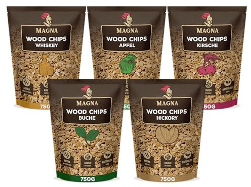 Magna Premium Wood Chips Set - 3,75 KG - Räucherchips, Smokerchips - 100% Natürlich - für Holzkohlegrill, Elektrogrill, Gasgrill in Räucherbox (Holz (verschieden))