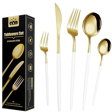 Wivico Set Couverts de 6 Personnes Table Dorés Ménagére 30 Pièces Ensemble de Table Couverts Inox Or Couvert Doré Comprend Des Couteaux/Fourchettes/Cuillères,Fini Miroir,Lavable Au Lave-vaisselle