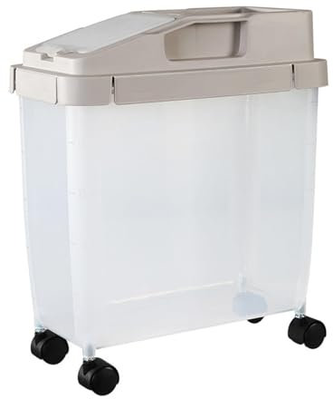 Hermético Envase del Arroz 20lb, Almacenamiento de Alimentos Contenedor Cereales, Contenedor de Comida Para Perros con Ruedas y Vaso Medidor, Grano de Harina Contenedor Para El Hogar 1 Cuenta,brown