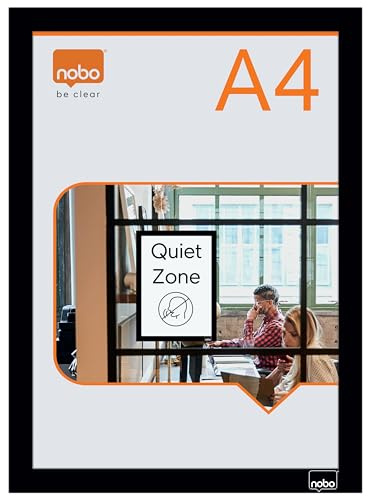 Nobo – Porte-Affiche A4 Mural, avec Cadre d’affichage Clipsable Anodisé, Remplacement des affiches facile et rapide, Autocollant, Cadre Noir, Lot de 2, 1915697
