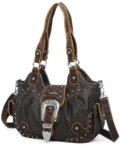 Angel Kiss Hobo-Taschen für Damen, veganes Leder, Geldbörsen und Handtaschen, schicke Umhängetaschen, Crossbody-Börsen mit Metallnieten, grün/braun