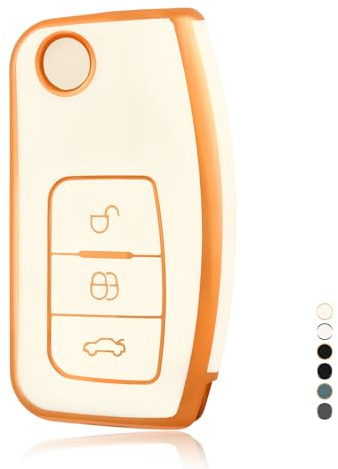 OFF WE GO Autoschlüssel Hülle Schlüsselhülle Cover für Ford Focus Fiesta Galaxy Kuga C-Max S-Max Mondeo MK4 Schlüsselcover Schlüssel Schutz Gehäuse Schlüssel Hülle, Weiß Gold