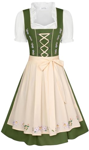 Jasambac Dirndl-dräkt i 3-delar, för Oktoberfest, traditionell klänning för karneval, festdräkt, Gul grön, XXL