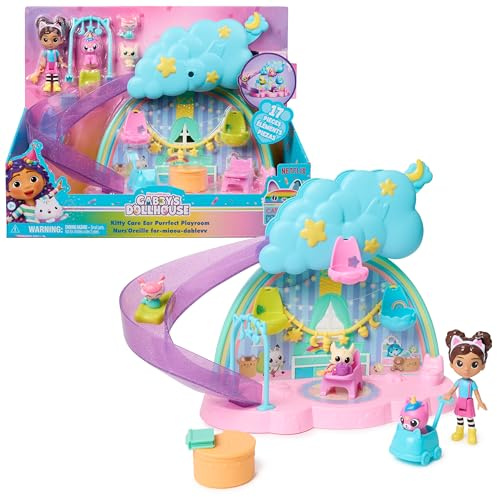 Gabby’s Dollhouse, Kitty Care Ear Purrfect Playroom, 17-Piece Playset with 4 Toy Figures and Dollhouse Furniture, Kids’ Toys for Girls & Boys Aged 3+