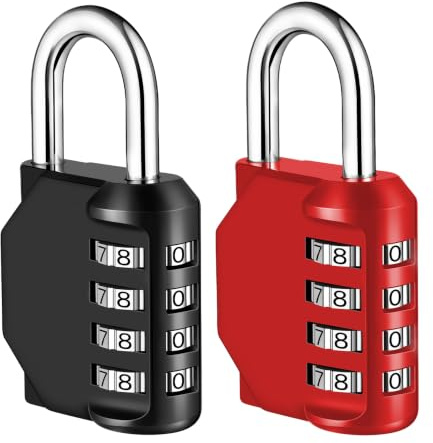 NAGE Combination Padlock, Locker Padlocks 4 Digit (2P, Black&Red) | Gym Padlock for Locker, Padlocks Outdoor Heavy Duty Waterproof, Code Lock for Toolbox, Backyard Fence Gate, Sheds,Garage Door