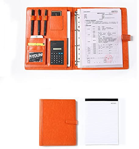 Business-Konferenzmappe aus Leder, Konferenzmappe, Schreibmappe, Dokumentenmappe, A4-Ringbuch aus Leder for Konferenzunterlagen, for Profis und Studenten gleichermaßen(Orange,Computer)