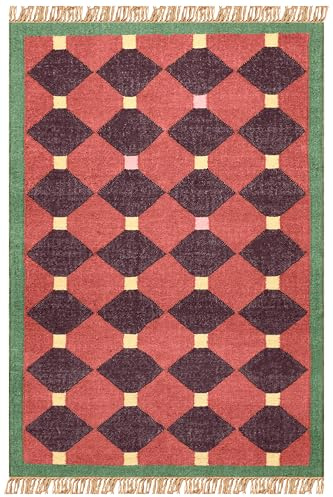 CASAVANI Tapis de couloir Kilim en laine de jute tissé à la main pour intérieur/extérieur, tapis de couloir idéal pour chambre à coucher, couloir, 6,3 x 122,3 cm – Rouge et vert