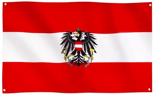 Runesol Österreich Flagge Mit Adlerflagge, 91 x 152 cm, 3 x 5 Fuß, Österreichische Wappenflagge, Österreichisches Wappenbanner, Öse in jeder Ecke,