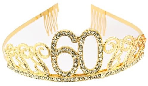 CHUYIX Geburtstag Krone Gold-60 Zahlen Happy Birthday Krone mit Kamm Strass Kristall Krone Haarreif mit Zahl Geburtstag Tiara Geburtstag Crown für Geburtstag Party Favor Supplies Tortenkrone(8#)