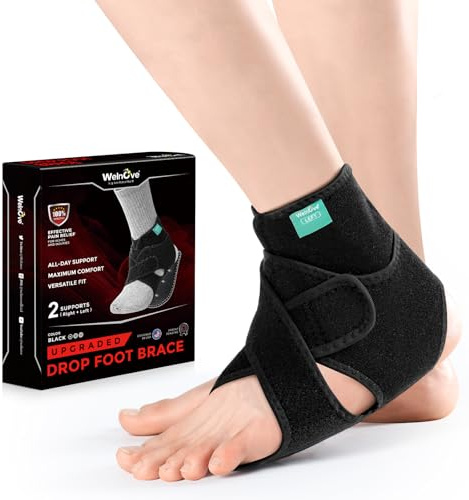 Welnove Drop Foot Brace – Arch Support for Walking,Adjustable Ankle Brace Wrap Strap for Sports Protect,Stabilizes Lower Limbs from Foot Drop,MS,TBI,Cerebral Palsy,Black