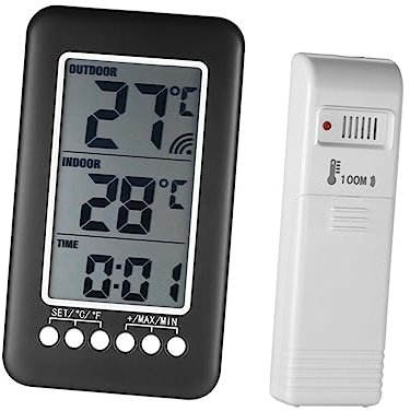 ANDRESLAD Termometro Digitale Senza Fili Per Interni Ed Esterni Con Orologio e Allerta Alta/Bassa Temperatura Per Casa Frigorifero e Congelatore