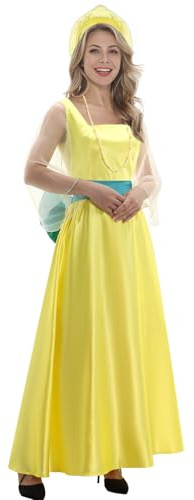 Funhoo Femme Robe Princesse Anastasia Costume Jaune Set Elégante Robe Collier Nœud Papillon pour Cosplay Halloween Théâtre Royal Tenue (Jaune, XXL)