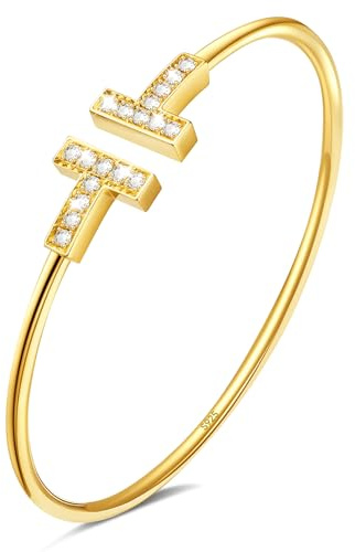 APUUESN Armreifen Sterling Silber Damen,Armreif S925,Goldene Armband Frauen mit Zirkonia,Buchstabe T Armbänder Gold,Schmuck,18.Geburtstag Mädchen,Geschenke für Freundin,Geburtstag,Jahrestag