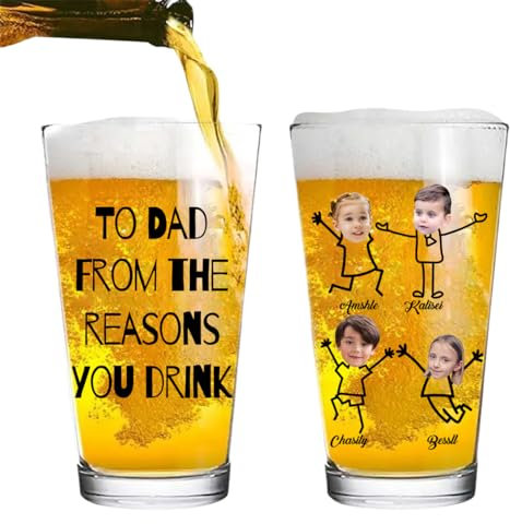 Wasetell Tasse à bière personnalisée pour papa de The Reasons You Drink Beer Mug personnalisé 1 à 8 avec nom et photo de famille Tasse à bière 1ère tasse de fête des pères tasse papa grand-père tasse