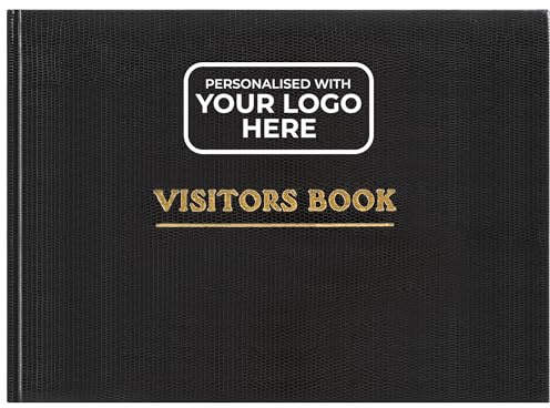 Arpan Personalised Visitor Book – Guest Register for Business, Office, Schools & Hotels | Visitors Book Hardback, Sign in and Out, Comments Book & Personalised Guest Book (Black - Custom Logo)