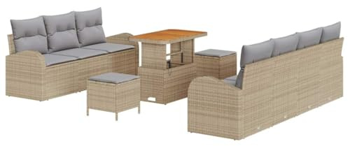 vidaXL Trädgårdsoffset med kudde 10 pcs Beige Poly rattan, Trädgård och Terrass, Modern Utemöbel, Hållbar Poly Rattansoffa, Väderbeständig Uppsättning, Justerbart Bord