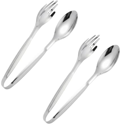 2 Pack Stainless Steel Serving Metal Tongs, 8 Inch Fork Tongs with Comfortable Grip, Dishwasher Safe for Salad Cake Bread Home Kitchen Party Buffet Catering