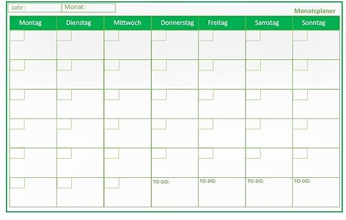 Monatsplaner (70x56cm) statisch selbsthaftend abwischbar - haftet OHNE Klebstoff hinterlässt keine Rückstände - undatiert Wandkalender, Wandplaner mit To Do Liste