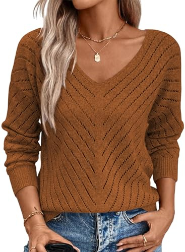 Razzlebelle Maglione a Maglia Donna Marrone Autunno Fina Moderno Abbigliamento Leggero Pullover 2026 Coste Traforato