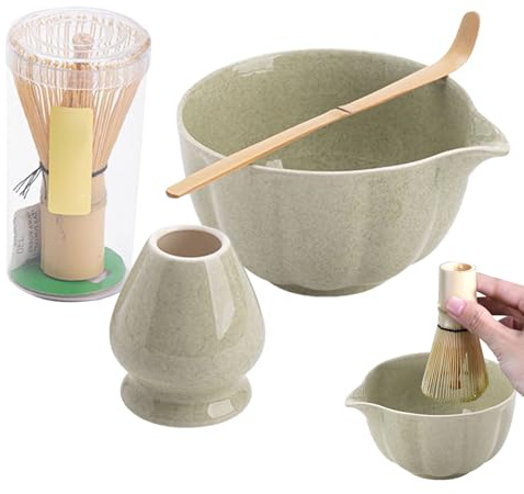 Genérico Kit Para Preparar Matcha - Kit Inicial Matcha - Utensilios Para Ceremonia Del Té Para Viaje Preparación En Casa Elaboración En Cocina Incluye Cuenco Batidor Cuchara Y Soporte