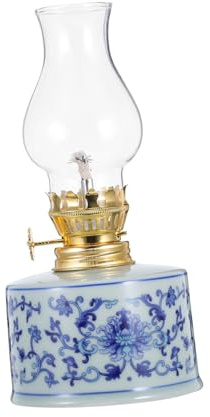 MOTHNUR Vintage Porzellan Öllampe Kammer Öllampe Petroleum Sturmlaterne Für Innenbereich Dekorative Weiße Hurrikanlampe Mit Warmem Licht