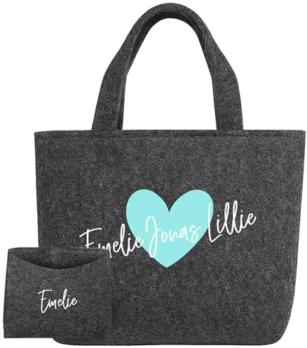 AMBERGER DESIGN by A&M Osterhage amd Shopper Tasche Damen Herz-Wunschname personalisiert Filztasche groß Innentasche Geschenkidee Mama Oma
