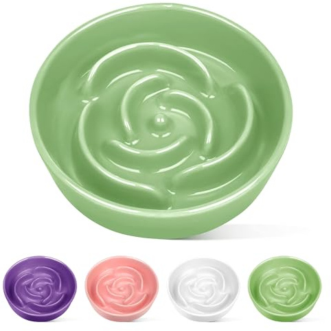 TRUVIC Ceramic Slow Feeder Dog Bowls, 1.5 Cup Puzzle Slow Feeder Bowls for Fast Eaters, Ceramic Dog Food Dish no Black Chin, Puzzle Bowl for Medium Dogs, Green