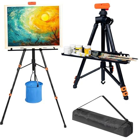 Staffelei Metall höhenverstellbar 52–155 cm, Faltbar Tragbare Kunst Malstaffelei Ständer mit Ablage & Tasche, 10kg Tragkraft Leinwand Ständer für Malerei, Poster & Werbung (Schwarz)