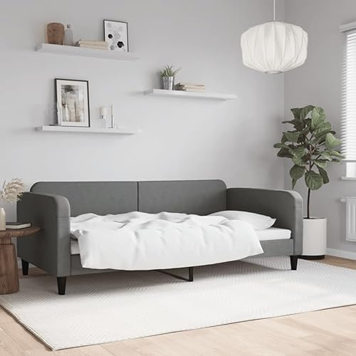 QJBSAVVA Tagesbett Dunkelgrau 100x200 cm Stoff Schlafsofa Metall-Massivholz-Gestell Modernes Design Robust & Langlebig für Wohn- & Schlafzimmer Gäste- oder Jugendzimmer