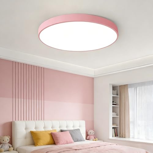KUOP Led Deckenleuchte Flach Rund 40cm 36W 3000K Deckenlampe Rosa Deckenleuchte Wohnzimmer Warmweiß SchlafzimmerLampe Decke für Mädchenzimmer Wohnzimmer Schlafzimmer Flur,40cmB*4cmH