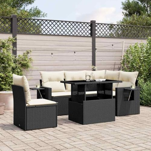 FWIKDUN Modulare Gartenmöbel für Terrasse flexibel umstellbar als 6-TLG. Sofagarnitur aus Poly Rattan Outdoor mit verstellbarem Gartentisch Couchtisch Esstisch und Gartensessel