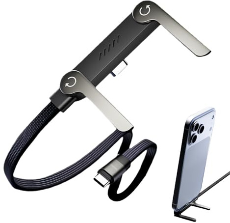 Cavo caricabatterie tipo C - Cavo di alimentazione ultraveloce da 240 W, supporto per telefono integrato, lunghezza 2 metri + alloggiamento connettore in zinco, parte in fibra sintetica resistente | C