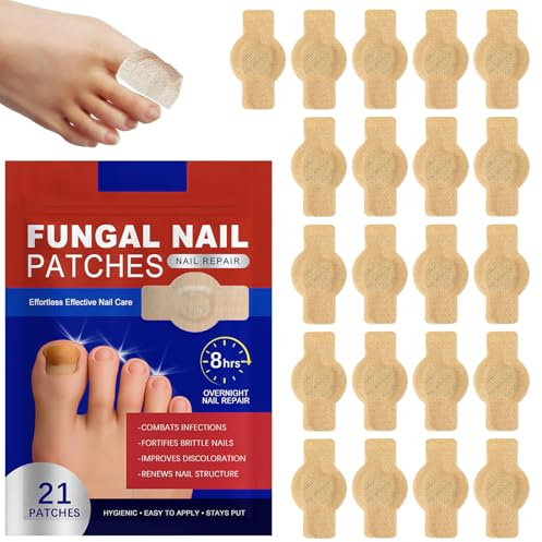 21 Patches Mycose Ongles des Pieds, Traitement Mycose Ongle Pied Puissant pour Réparation Ongles Abîmés et Décolorés, Pansement Mycose Ongle Pied, Soin Réparateur Nuit pour Ongle Incarné et Cassé