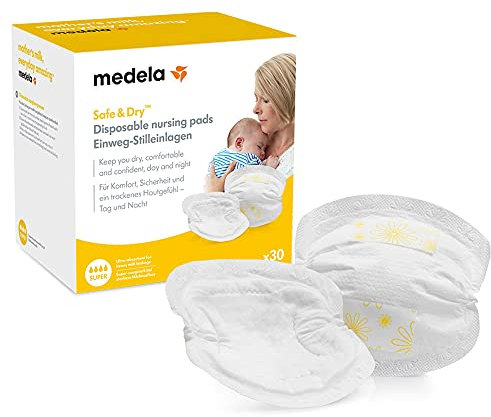 Medela Safe and Dry Disposable Nursing Pads - Ultra-absorbent, discreet nursing pads, Pack of 30 individually wrapped breast pads