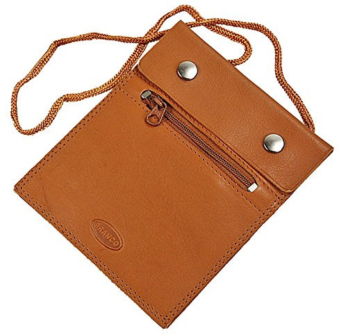 GoBago BRANCO sehr flacher Leder Brustbeutel Brusttasche Umhängebeutel Geldbeutel Security Wallet in verschiedenen Farben verfügbar (natur)