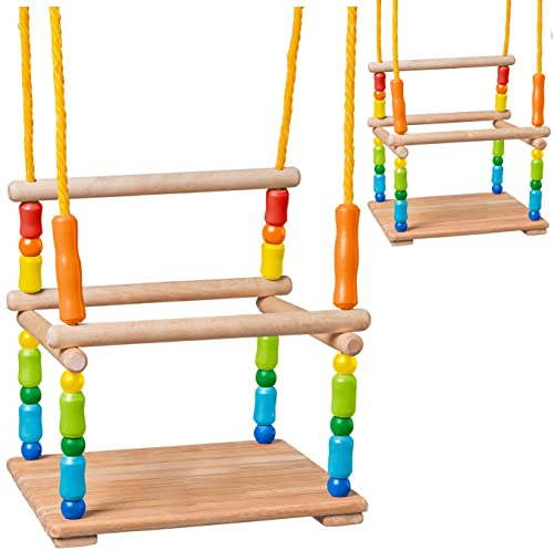 alles-meine.de GmbH 1 Stück Kinderschaukel/Schaukel aus Holz + Türreck - Gitterschaukel - mitwachsend & verstellbar - Leichter Einstieg ! - Babyschaukel - Kleinkindschaukel v..