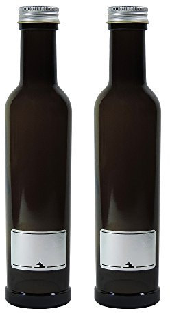 Viva-Haushaltswaren Gabriele Hesse e.K. Ölflasche 2x 250ml braun, Glasflasche zum selbst befüllen inkl. 2 Beschriftungsetiketten