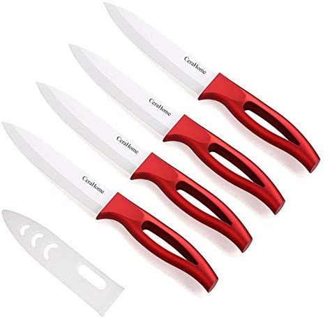 Cerahome Ceramic knife, Ceramic kitchen Knife Set with Sheath Super Sharp Kitchen Knives 5inch Fruit Knife(Red)
