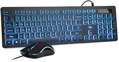 Rii Three Colors Backlit Keyboard and Mouse, Wired Keyboard and Mouse Combo, USB Keyboard and Mouse Set,Quiet Input Gaming Keyboard,Optical RGB Mouse for School,Office,Business and Gaming