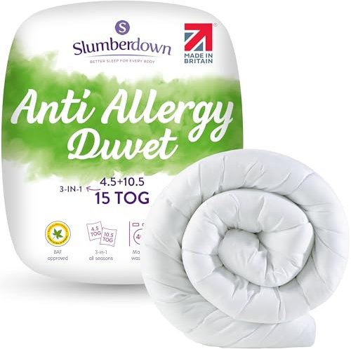 Slumberdown Anti Allergy King Size Duvet 13.5 Tog All Seasons - Allergy UK Approved Combi Quilt (4.5 + 9 Tog) for Allergy Sufferers - Made in the UK, Anti Bacterial & Machine Washable (225 x 220cm)