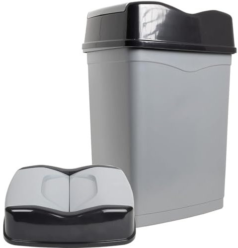VR7 - Small Kitchen Bin, High-Grade Plastic Swing Bin Flip Top for Home, Office, Bathroom, and Garage, Rubbish Bin - 8 LITERS, Grey