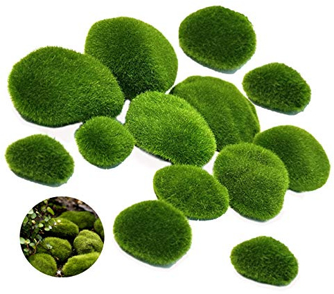 Künstliche Moos Steine Mooskugeln Größe Künstliche Dekorative Frisches Moos Steine Leichtgewicht,Hergestellt Durch Elektrostatische Adsorption Gelten Feengärten, Blumenarrangements, Terrarien 15PCS