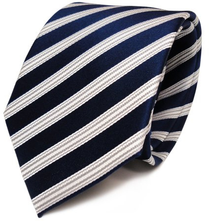 TigerTie Designer Seidenkrawatte in blau kobaltblau weiss silber gestreift