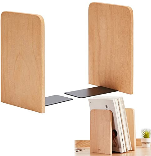 behone 2 Piezas Sujetalibros de Madera de Haya, De Sujetalibros De Madera, Sujetalibros de Madera, Natural Soporte De Libro, Extremos De Almacenamiento, Estante para Biblioteca 17 * 12 * 10.5cm