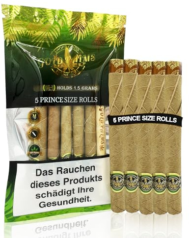 GOLD PALMS® 5er Prince Size Blunt Wraps | 100% Natural | Tabak Ersatz | Pre-Rolled cones | Blunt Paper | Vorgedrehte Papes | Cones Hülsen