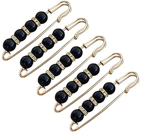 Perlen Broschen Clip - Groß Sicherheitsnadeln mit Strass, 5 Stück Mode Perlen Gold Brosche, Cardigan-Brosche, Anstecknadeln Pins, Sicherheitsnadel Deko für Pullover, Schals, Hüte, Schals, Taschen